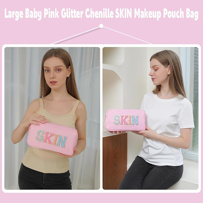Travel Essentials Makeup Bag for Women Water-resistant Toiletry Organizer Nylon Cosmetic Pouch Preppy Stuff