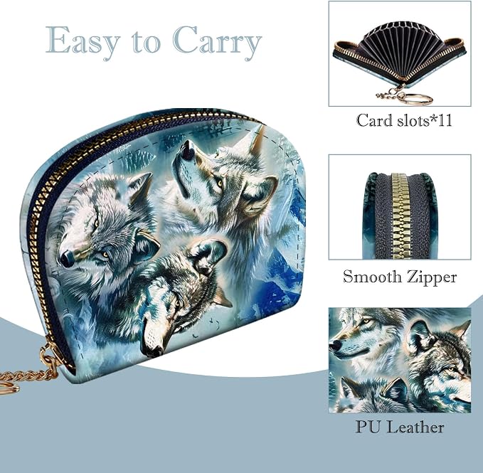 Women's Slim RFID Wallet – Compact Leather Card Holder Wallet for Women, 9 Card Slots RFID Blocking Credit Card Organizer, Small Travel Wallet - Mountain Wolf Pack
