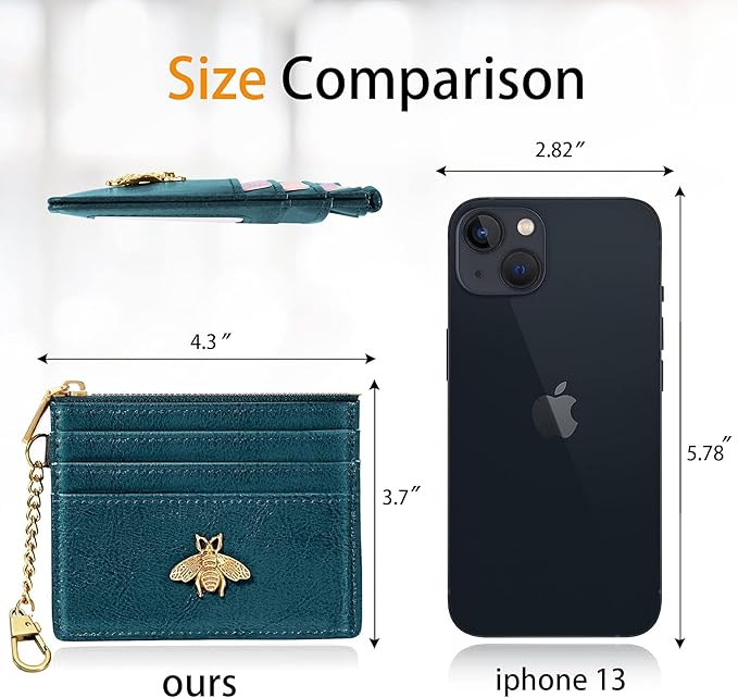 SEAVILIA Card Holder Keychain Wallet for Women with ID Window RFID Coin Purse Bee Gifts Slim Minimalist Small Wallet