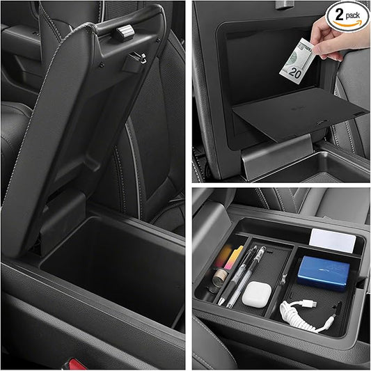 YOJOJOCO 2PCS Center Console Organizer Compatible with Honda 2023-2025 2026 Pilot ＆ 2024-2026 Ridgeline ＆ 2024-2026 Passport Accessories Armrest Hidden Secondary Storage Box Handrail Platform Storage