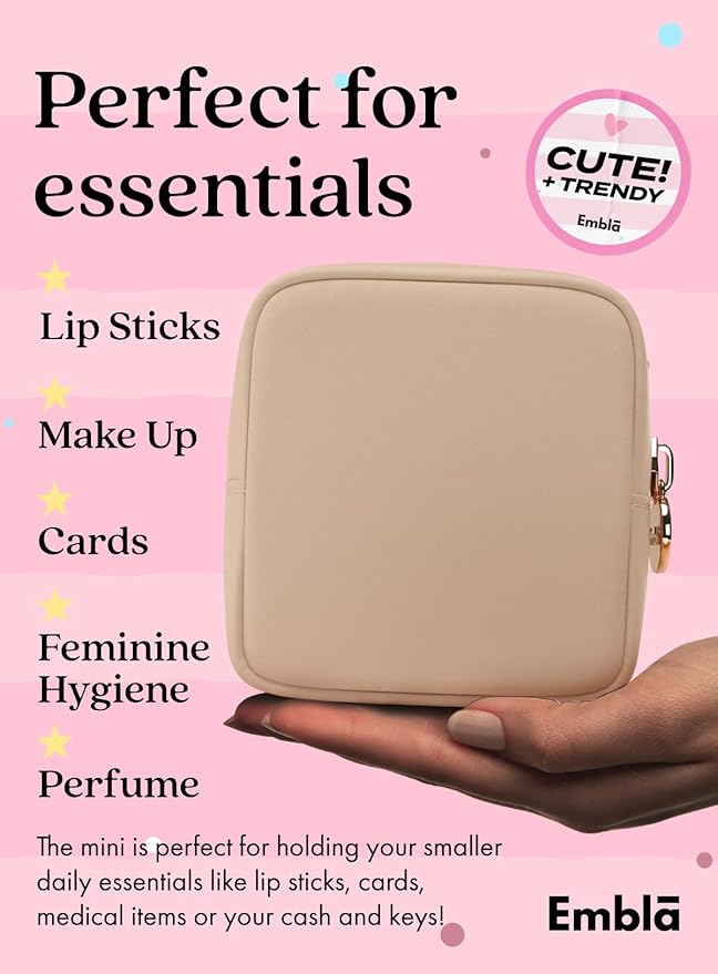 Embla Makeup Bag Travel Cosmetics Pouch and Toiletry Bag, Nylon Zipper Pouch Purse, Cute Make Up Organizer Storage Tote for Women Girls, Waterproof Travel Skincare Case, Small Makeup Bags, Sand