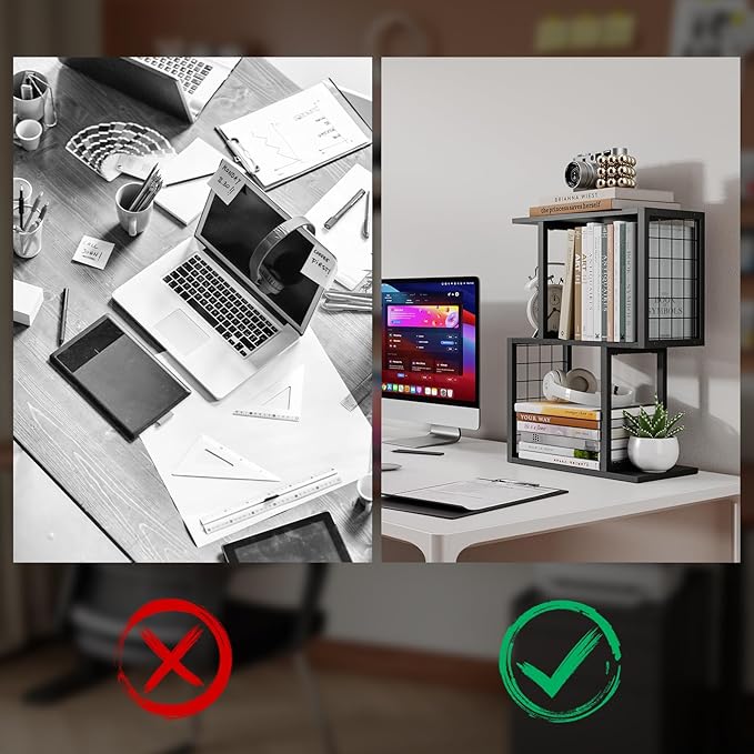 Bookshelf Desk Organizer，3-Tier Shelf for Top of Desk Workspace Organizers for Office Accessories, Black