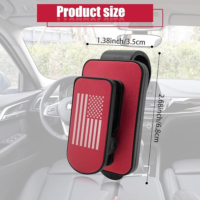 Sunglass Holder for Car Visor, Multi-Function Ticket Card Clip Upgrade Metal Flag Personality Modeling for Car SUV Truck, American Flag Ticket Card Glasses Clip(Black/Red)