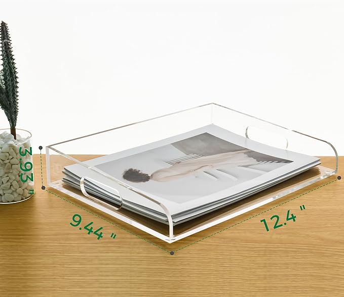 Clear Acrylic Paper Trays, Desk File Organizer, A4 Paper Holder, Low-Profile Desk File Sorter for Office/Home, Clear Stackable Letter Tray for Bills, Crafts, Notebooks - Horizontal