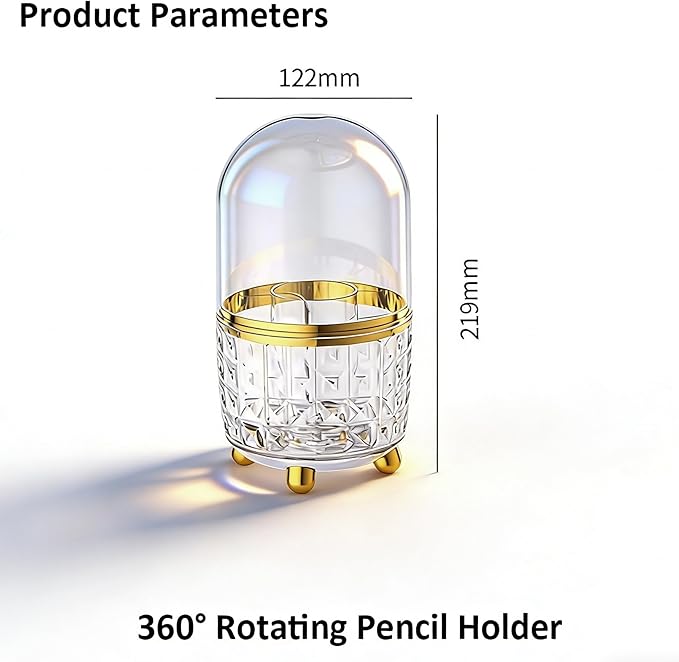 360° Rotating Pencil Holder for Desk, Makeup Brush Holder with 6 Slots, Desk Organizer for Writing Utensil, Office and School Supplies (Clear with cover)
