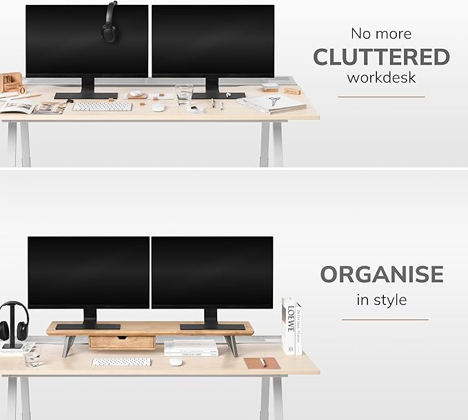 Anji Mountain Monitor Stand - Desktop Organizer & Laptop Riser, Ergonomic Monitor Riser, Space-Saving Monitor Stand for Desk, Durable Construction, Easy Assembly, Ideal for Home & Office,Natural