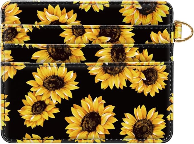 Slim Minimalist Pocket Credit Card Holder Wallet RFID Blocking Lightweight Thin Small Cute Card Cases,Sunflowers