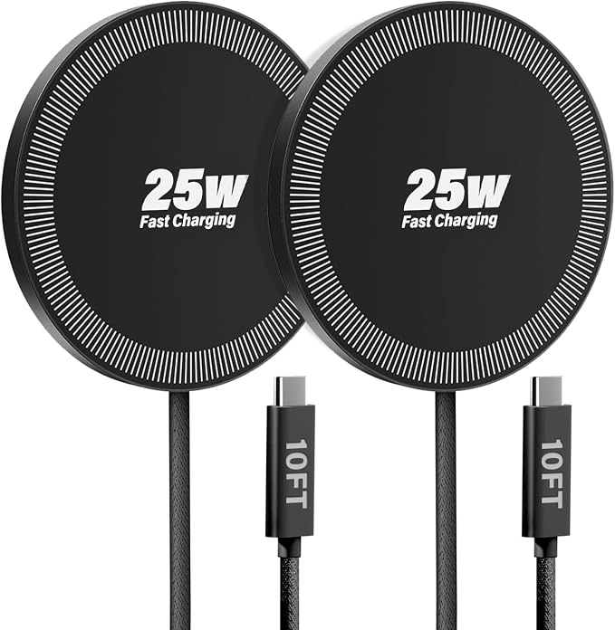 25W Wireless Charger for MagSafe, Magnetic Fast Charging Pad for iPhone 17/16/15/14/13/12 Series & AirPods, Strong Magnet, Portable Wireless Charger for Travel Home Office (Black, 10FT)