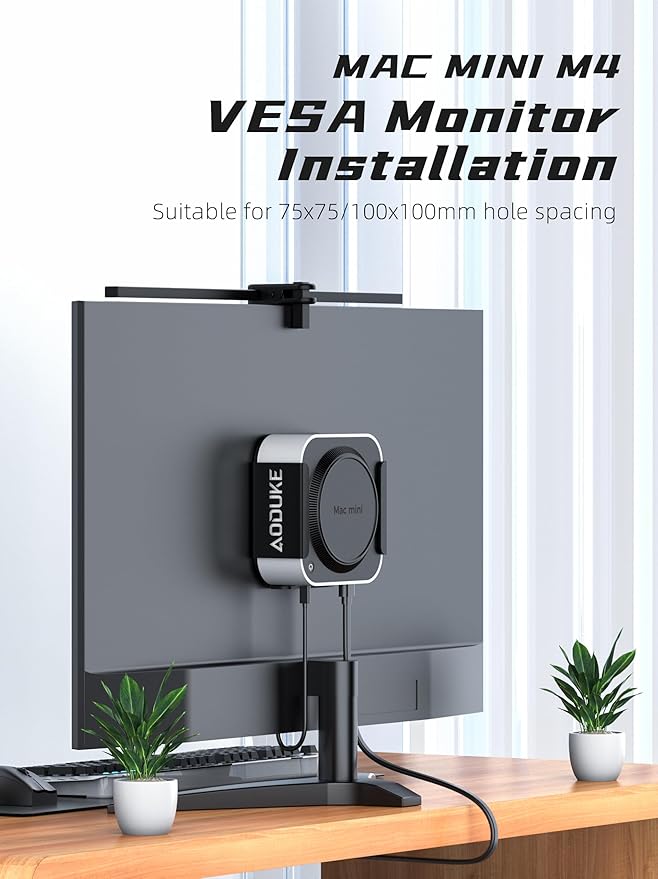 Aluminum Alloy Mac mini M4 Under Table Bracket, 2024 Mac mini M4 Pro Wall Mount Stand, Hanging Rack Compatible with VESA Hole Monitor Mount or Plaster Wall, Dock Accessories-AJM4-B