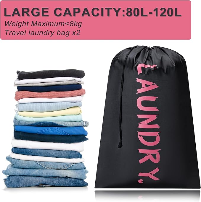 4 Pack XL Travel Laundry Bag, Machine Washable Dirty Clothes Organizer with Drawstring,Large Enough to Hold 4 Loads of Laundry, Easy Fit a Laundry Hamper or Basket Travel Essentials 24" x 36"