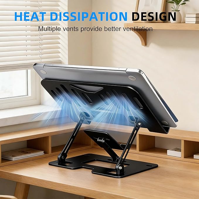 Ergonomic Adjustable 2-in-1 Laptop Stand with Phone Holder, Laptop Riser for Desk, Computer Stand for Laptop, Sturdy and Portable Stand, Compatible with Most Laptops and Phones (Black)
