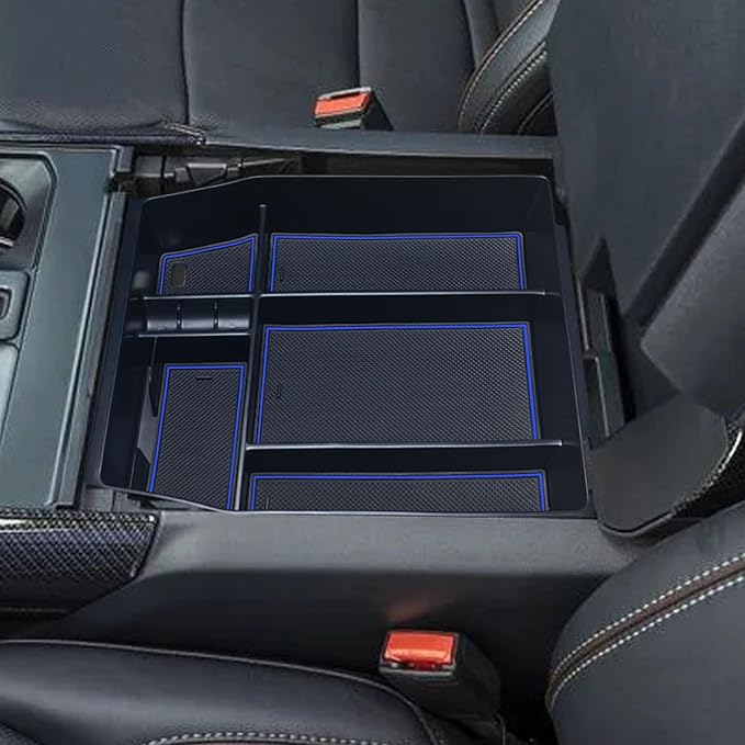 Zxiaochun Center Console Organizer Compatible with 2021 2022 2023 2024 Ford F150 Interior Accessories, Armrest Box Insert Storage Tray (Full Console w/Bucket Seats ONLY)-Blue Trim