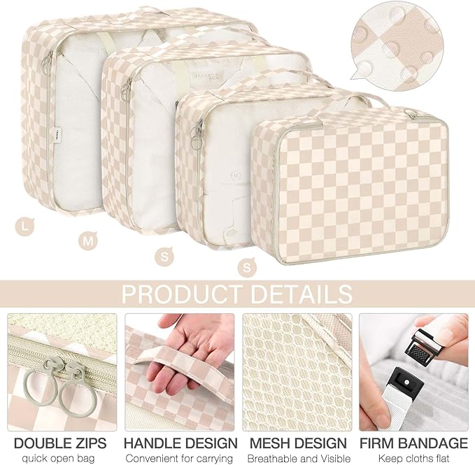 KPX 8 Set Packing Cubes for Travel, Luggage Packing Organizers Accessories Large Toiletries Bag for Clothes Shoes Cosmetics (Two-tone Khaki)