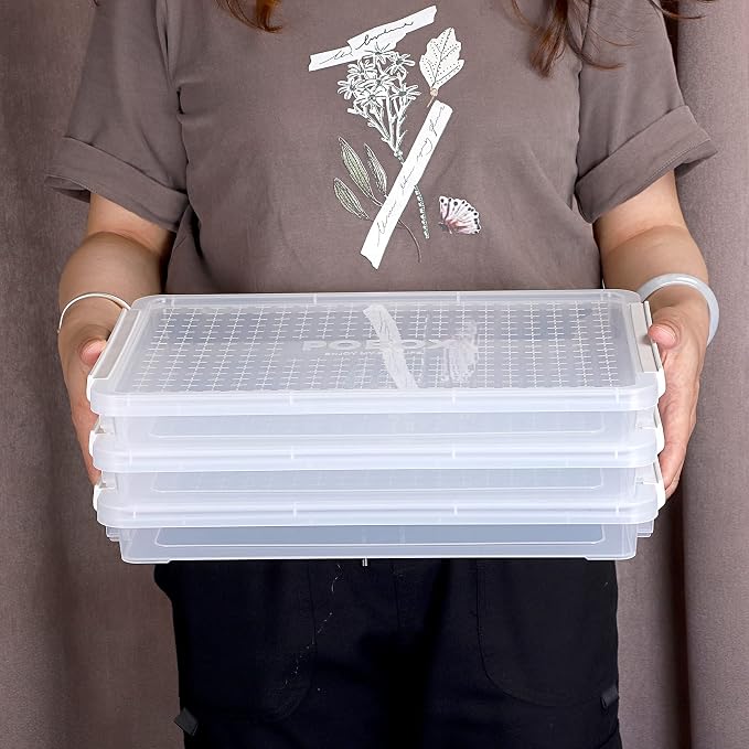 BTSKY 4 Pack A4 Plus Clear Plastic Stackable Storage Box Desk Paper Magazine Container with Buckle, Office Supplies Accessories File Protector Case Organizer, Portable Project Case Document Holders