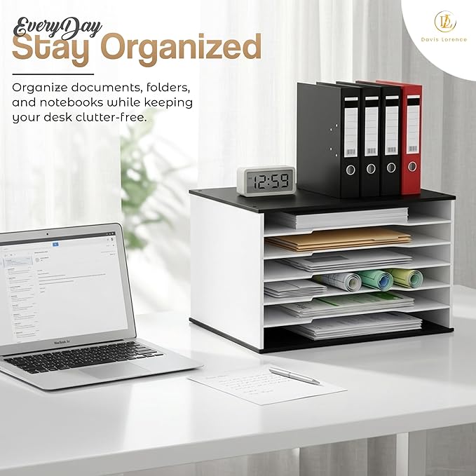 12x18 Construction Paper Organizer, 6-Tier Wooden Flat File for 11x17 & A3 Sheets | Large Durable wood composite organizer Paper Storage for Classroom, Office & Art Room | Black & White|