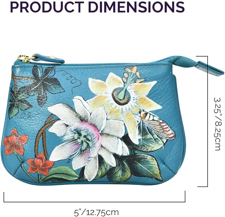 Anuschka Women’s Hand-Painted Genuine Leather Medium Zip Pouch - Coin and Key Pouch - Zippered, 2 Key Fobs