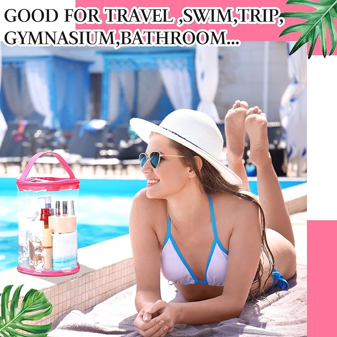 Sanwuta Clear Lotion Bag for Toiletry Sunscreen Cylinder Makeup Bag Heavy Duty Travel Organizer Pouch Waterproof Cosmetic Pouch with Handle Zipper Gift for Summer Beach Pool Airport Women(Hot Pink)