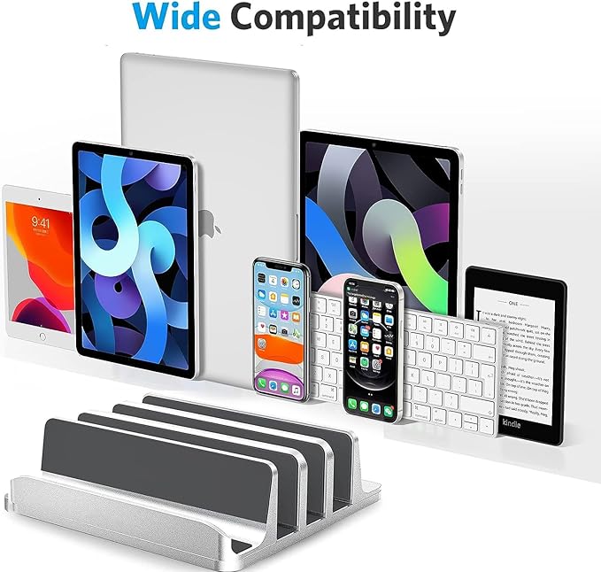 Vertical Laptop Stand Holder - 3 Slot Adjustable Dock, Space-Saving Laptop Holder for Computer, Tablet, Phone