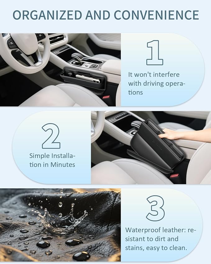 FLORICH Car Seat Gap Filler Organizer, 2-in-1 Seats Gap Filler Organizer and Storages Between Seat Car Gap Filler, Car Organizer Front Seat Universal Fit for Car SUV Truck Black 2 Pack