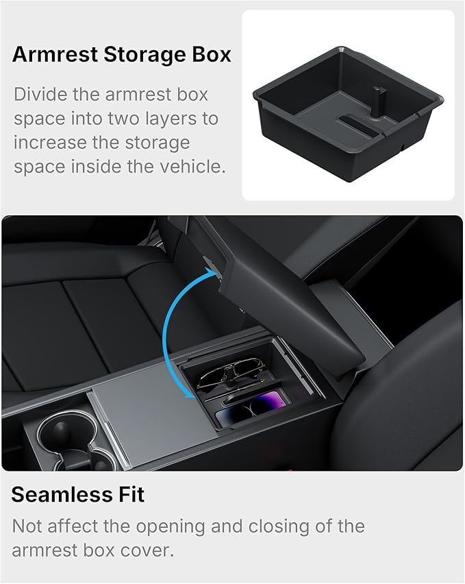 5PCS Center Console Organizer Compatible with 2025-2026 Tesla Model Y Juniper/2024-2026 Model 3 Highland Accessories, Hidden Storage Box, Cup Holder and Silicone Mat(Not Fit Juniper Standard)