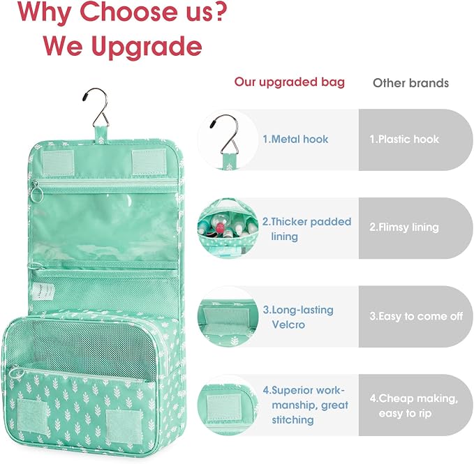 Narwey Small Hanging Travel Toiletry Bag for Women, Travel Bag for Toiletries, Makeup Bag Organizer Make Up Bags Cosmetic Bags for Girls