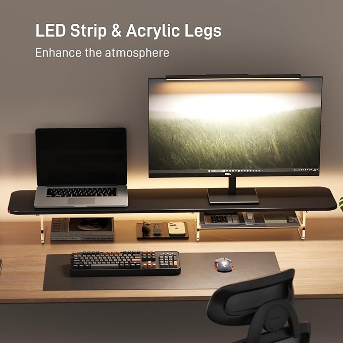 AFOOYO Large Dual Monitor Stand For Desk,43 Inch Desktop Computer Riser with Felt Drawer Acrylic Legs Desk Shelf Organizer For Computer/Laptop/PC/Printer/TV