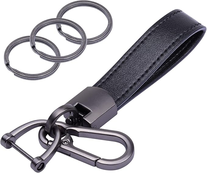 Wisdompro Genuine Leather Car Keychain, Universal Heavy Duty Key Fob Keychain Leather Key Chain Holder for Men and Women