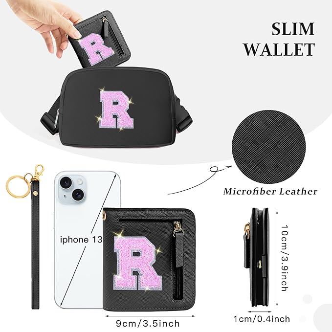 COSHAYSOO Teen Girl Gifts Trendy Stuff Teenager Teenage Tween Preteen Initial Monogrammed Personalized Gift Idea Black Wallet Small Presents for Daughter Granddaughter Birthday Christmas Black R