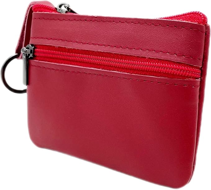 Freezx Women Genuine Leather Coin Pouch Zip Mini Purse Wallet Key Chain Double Zipper