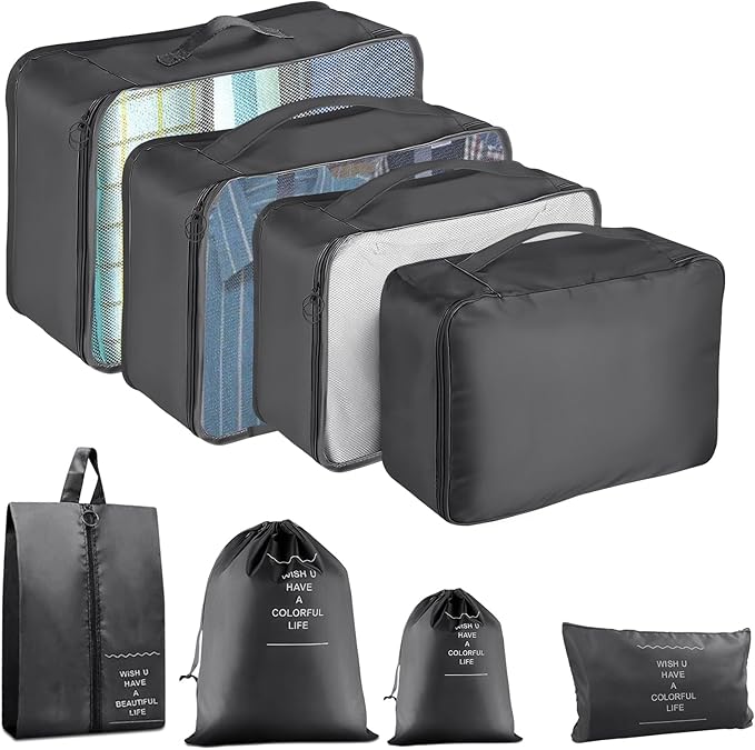 8 Set Packing Cubes for Suitcase, Packing Cubes for Carry on Suitcases, Luggage Organizer for Travel Essentials, Large Mesh Luggage Bag for Suitcases