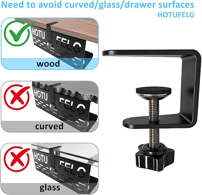 Under Desk Cable Management Tray with Dual Installation – Clamp or Screw Mount Cord Organizer, Heavy-Duty Steel Computer Desktop Power Wire Hider Table Storage Basket for Home Office & Gaming Desks