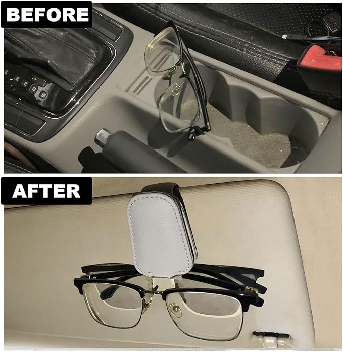 2 Pack Leather Car Visor Sunglass Holder, Magnetic Leather Glasses Eyeglass Hanger Clip for Car, Sunglass Clip Glasses Holder for Car Visor (Gray)