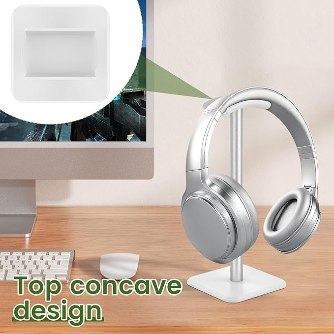 Headphone Stand, Detachable Headphone Holder, Universal Gaming Headset Holder, Space Saving Headset Stand for Desk, Headphone Holder Stand for Most Wired and Wireless Headphones (White)