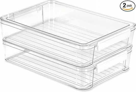 2 Pack Clear Plastic Stackable Storage Box File Protector Case Organizer Portable Project Case Document Holder for 9.2 x 13.6 Letter A4 File Paper, Plastic Storage Box Office Documents