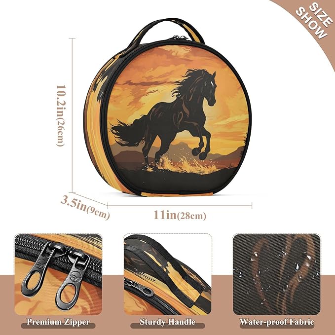 senya Round Cosmetic Pouch Travel Makeup Train Case Horse Makeup Organizer Bag with Adjustable Dividers Portable for Cosmetics Makeup Brushes Toiletry Jewelry Accessories