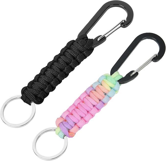 2 Pieces Paracord Keychain with Carabiner,Lanyard Clip for Keys Water Bottle Holder Backpack