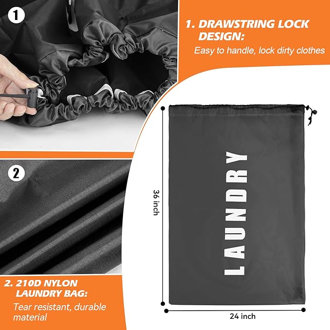 Isink Heavy Duty Laundry Bag with Strap,2 Pack Travel Laundry Bags for Dirty Clothes,24" x 36" Large Laundry Bag for Traveling,Camping,Dorm (Black+ Gray)