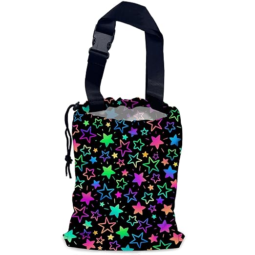 Colorful Stars Car Trash Bag,Neon Stars Hanging Drawstring Car Garbage Bag,Waterproof Canvas Car Back Seat Organizer with Adjustable Buckle,for Vehicles,SUVs,Camping,Road Trips