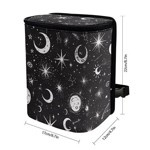 Moon and Star Car Trash Can with Lid - Leak Proof Car Trash Bag Hanging Waterproof Garbage Can - Multipurpose Storage Container for Back Seat Road Trip, Black