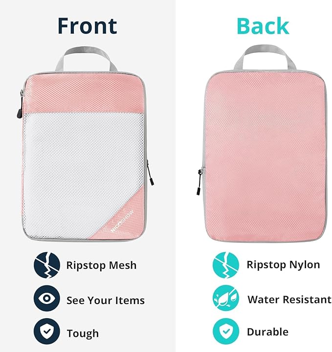 Compression Packing Cubes 8 Set, Compressible Space-Saving Packing Cubes for Travel - Compression Bags, Luggage Organizer, Travel Essentials for Women, Beige