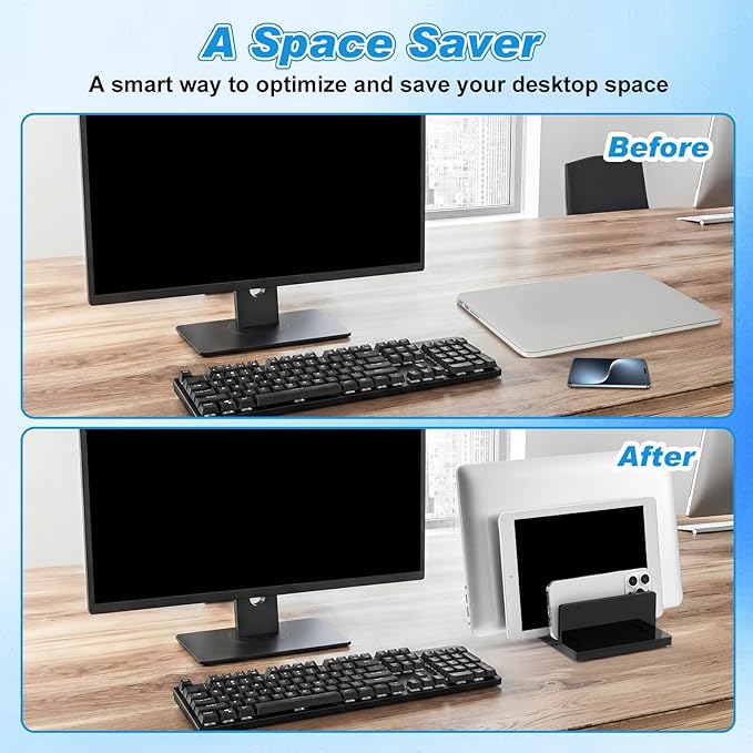 Chunful Adjustable Vertical Laptop Stand for Desk, Acrylic 3 Slot Laptop Holder Desktop, Invisible Desktop Notebook Dock for Notebook Computer, All Gaming Laptops up to 17''