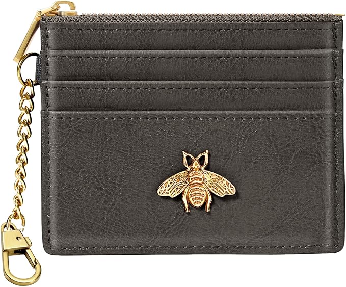 SEAVILIA Card Holder Keychain Wallet for Women with ID Window RFID Coin Purse Bee Gifts Slim Minimalist Small Wallet