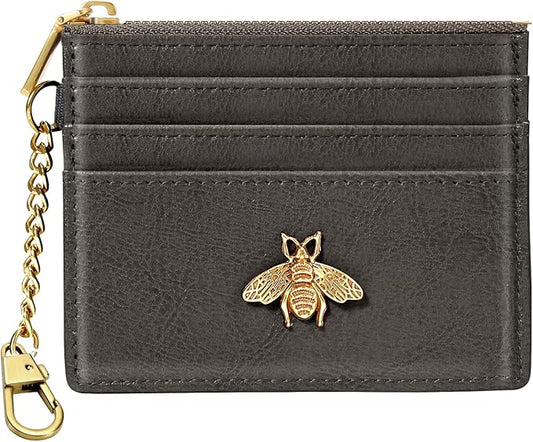 SEAVILIA Card Holder Keychain Wallet for Women with ID Window RFID Coin Purse Bee Gifts Slim Minimalist Small Wallet