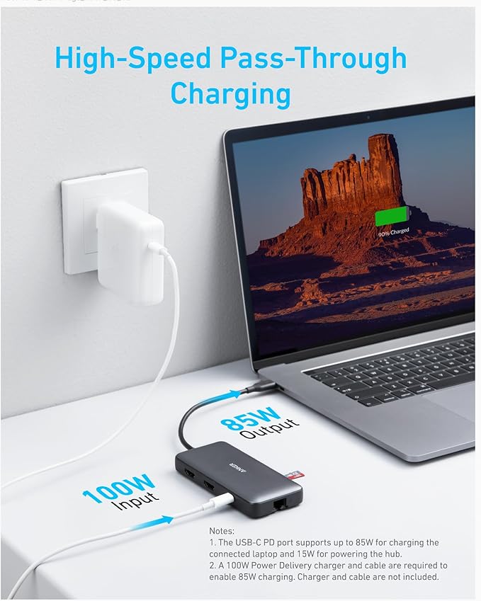 Anker Laptop Docking Station Dual Monitor, 8-in-1 USB C Hub, 4K Dual Monitor with 2 HDMI, 1 Gbps Ethernet Hub, 85W Power Delivery, SD Card Reader, for XPS and More (Charger not Included)