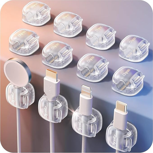 Cable Clips,12Pack Cord Holder Cord Organizer [1s Lock & Strongest Adhesive] Spring Cord Clips Phone Charger Wire Desk Cable Management Nightstand Home Office School Decor Women Desk,Transparent Clear