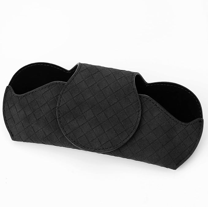 KINIVA Sunglasses Holder for Car Visor PU Leather Glasses Case with Clips for Car Visor Automotive Interior Visor Accessories Apply to All Car Models (Black)