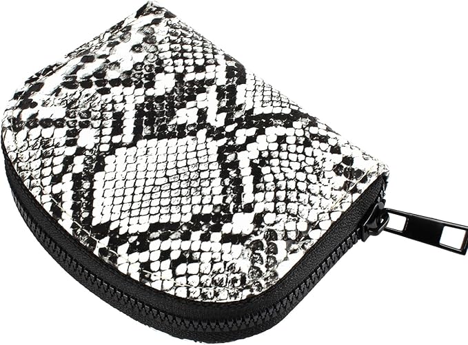 Small Zip Wallet Credit Card Wallet Coin change case Holder for women PU Leather(Grey Snake)