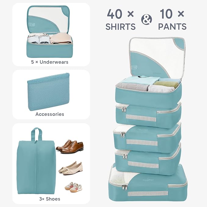 OlarHike 10 Set Packing Cubes for Travel, Gifts for Women Mom,Anti-Tearing Suitcase Organizer with Over 1000 pcs Mesh Holes,Vacation Essentials & Accessories for Cruise Ship