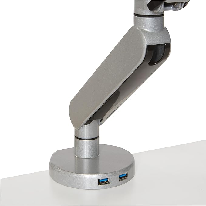 Office Star Ascend II Single Monitor Arms with Dual USB 3.0 Ports, 3-Point Rotation and VESA Mounting Bracket for 17-inch to 30-inch Monitors, Silver