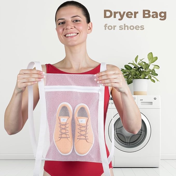 Shoe Dryer Bag, Mingting Large Wash Dry Net Bag 15.7x15.7 Inch for Sneaker Shoes Laundry Dryer Bags with Zipper and Strap for Most Dryers Door,White(3 Pack)